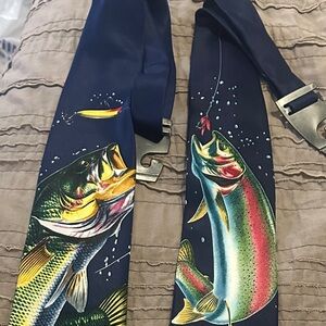 Vintage Ralph Marlin set of 2  Fishing Lure & Fish Print Ties